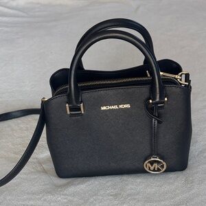 Michael Kors Black Saffiano Leather Mini Satchel with Gold Hardware